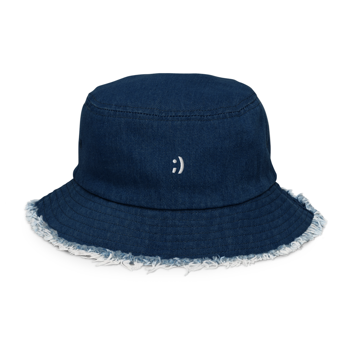 Winky Face Distressed Denim Bucket Hat